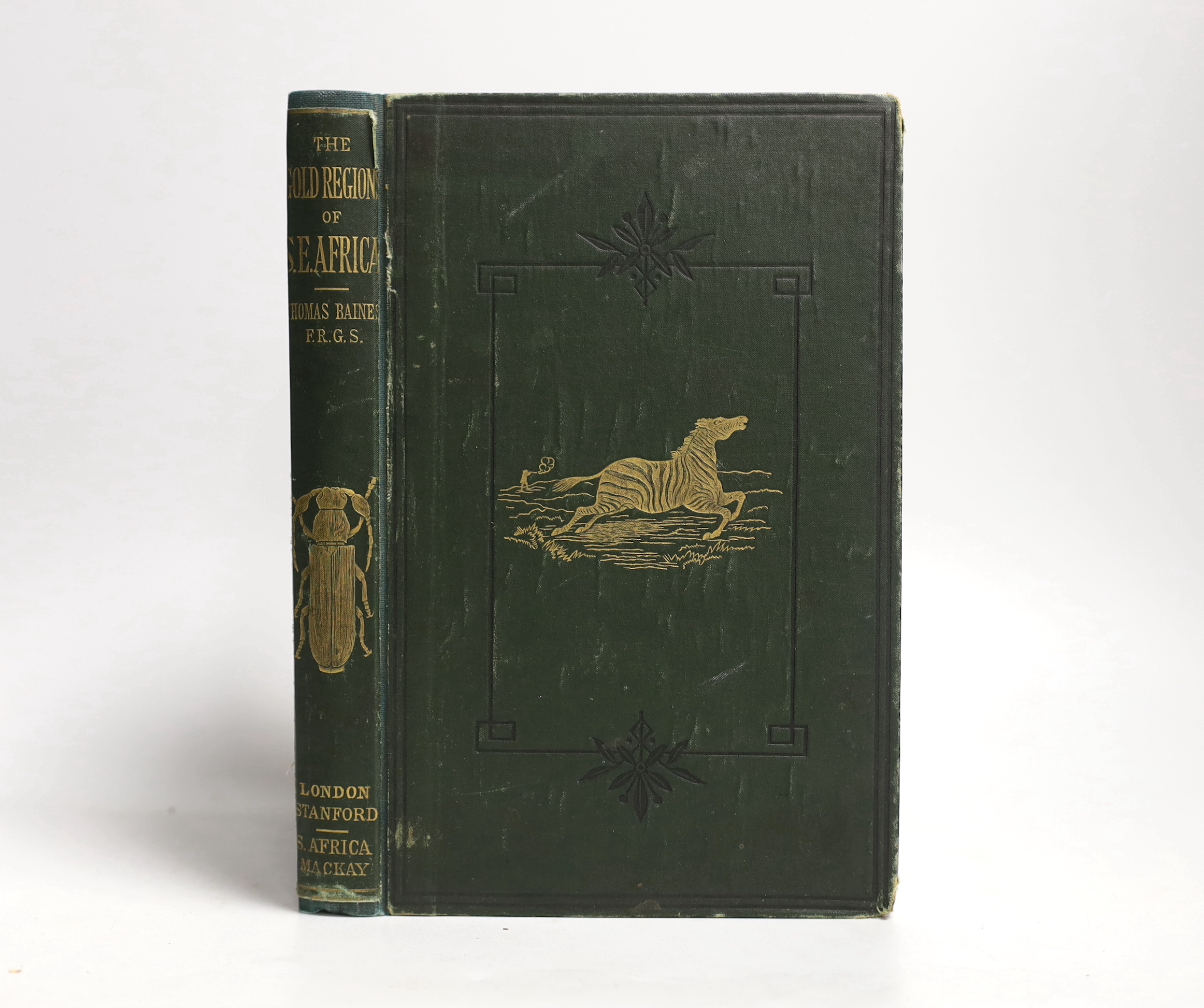 Baines, Thomas - The Gold Regions of South Eastern Africa ... accompanied by a biographical sketch of the author. mounted photo portrait frontis., 3 mounted photo, plates, folded facsimile, engraved text illus., large fo